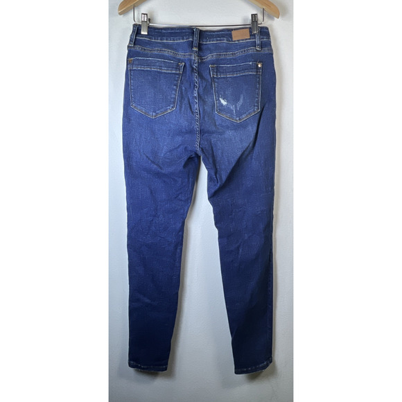 Judy Blue Skinny Fit Size 9 / 29 Button Fly Front Pocket Blue Jeans distressed - Picture 5 of 12